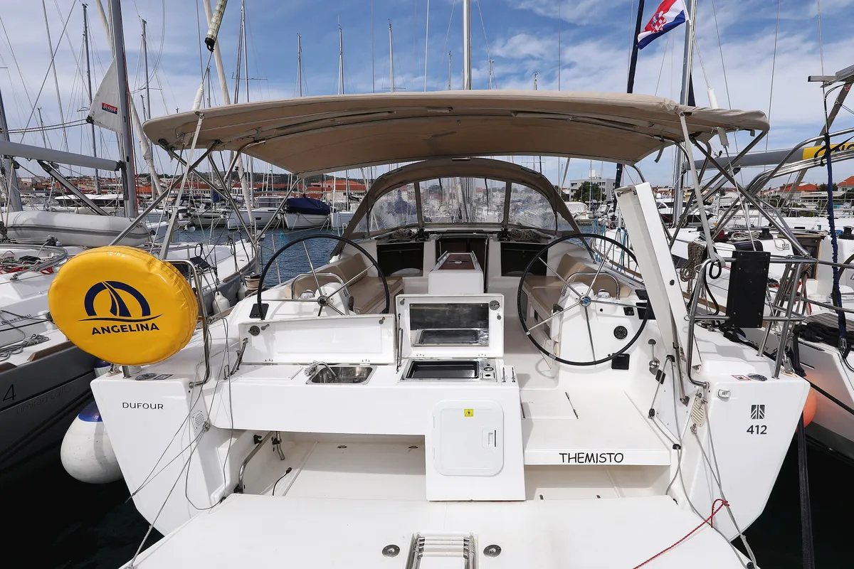 Exterior view of Themisto, a Dufour 412 GL sailboat at Grad Biograd na Moru, Croatia