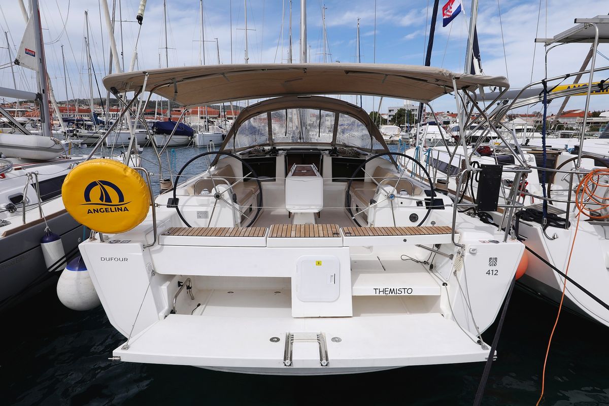 Exterior view of Themisto, a Dufour 412 GL sailboat at Grad Biograd na Moru, Croatia