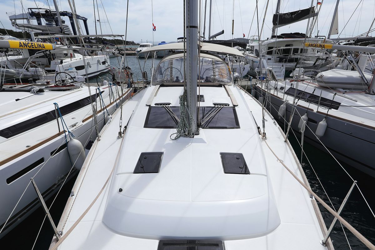 Exterior view of Themisto, a Dufour 412 GL sailboat at Grad Biograd na Moru, Croatia