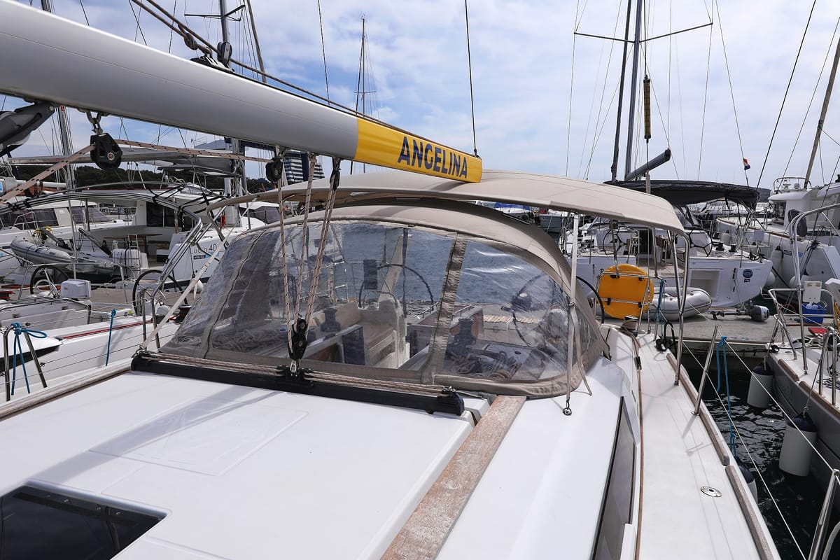 Exterior view of Themisto, a Dufour 412 GL sailboat at Grad Biograd na Moru, Croatia