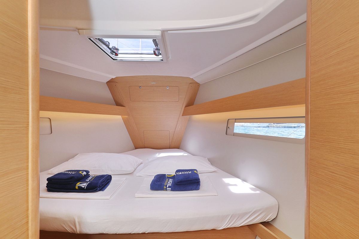 Cabin on Themisto, a Dufour 412 GL sailboat at Grad Biograd na Moru, Croatia