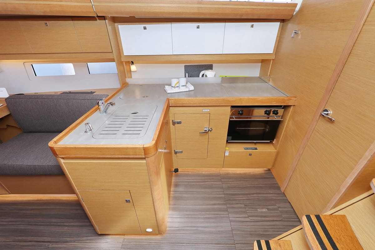 Galley of Themisto, a Dufour 412 GL sailboat at Grad Biograd na Moru, Croatia