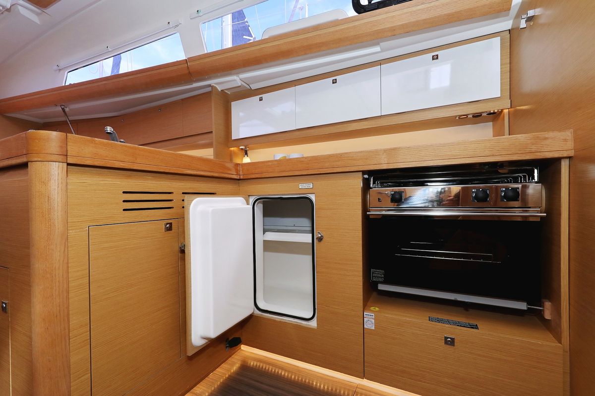 Galley of Themisto, a Dufour 412 GL sailboat at Grad Biograd na Moru, Croatia