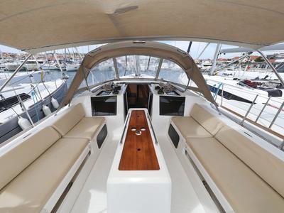 Deck of Themisto, a Dufour 412 GL sailboat at Grad Biograd na Moru, Croatia