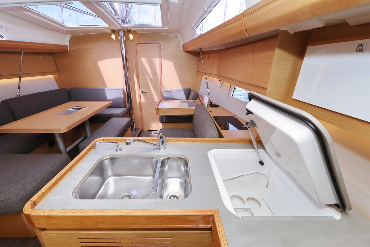 Salon of Themisto, a Dufour 412 GL sailboat at Grad Biograd na Moru, Croatia