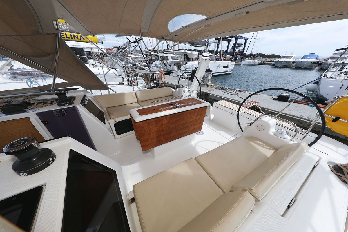 Deck of Themisto, a Dufour 412 GL sailboat at Grad Biograd na Moru, Croatia