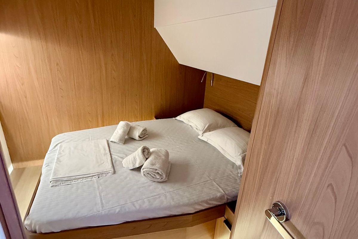 Cabin on Romar V, a Bali 5.8 catamaran at Athens, Greece