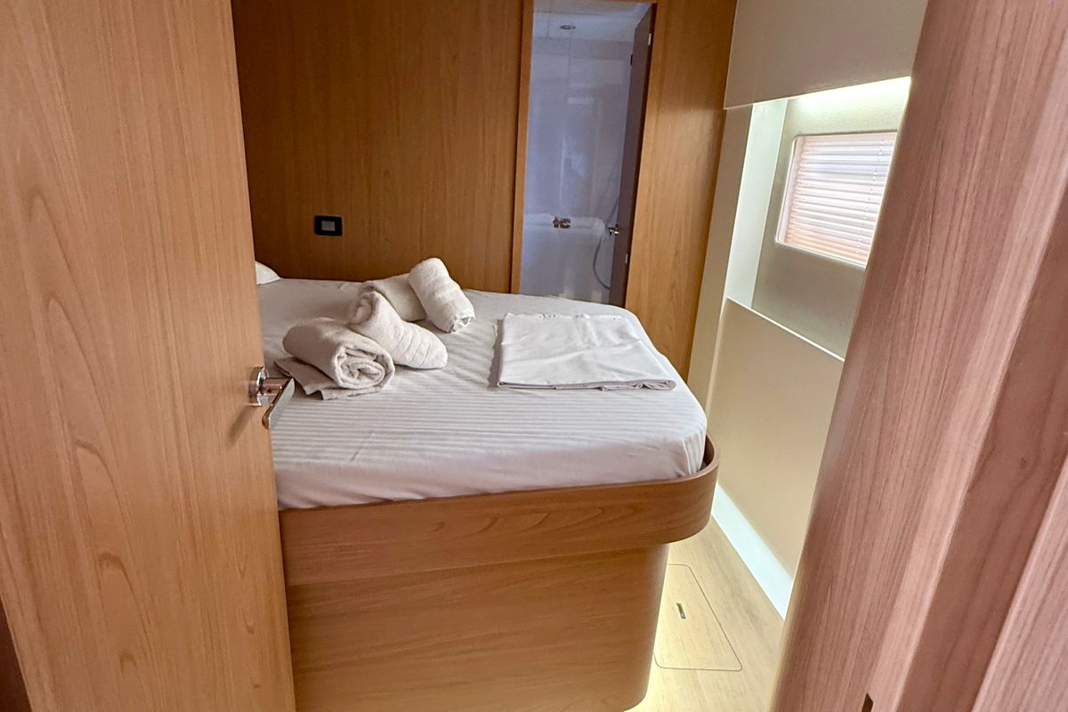 Cabin on Romar V, a Bali 5.8 catamaran at Athens, Greece