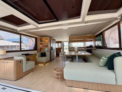 Salon of Romar V, a Bali 5.8 catamaran at Athens, Greece