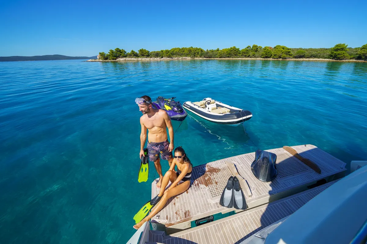 Deck of Dalia, a Dominator 780S Deluxe yacht at Općina Sukošan, Croatia