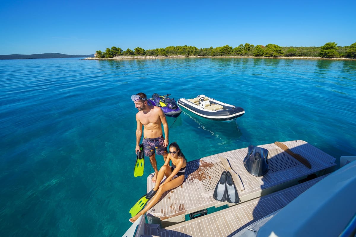 Deck of Dalia, a Dominator 780S Deluxe yacht at Općina Sukošan, Croatia