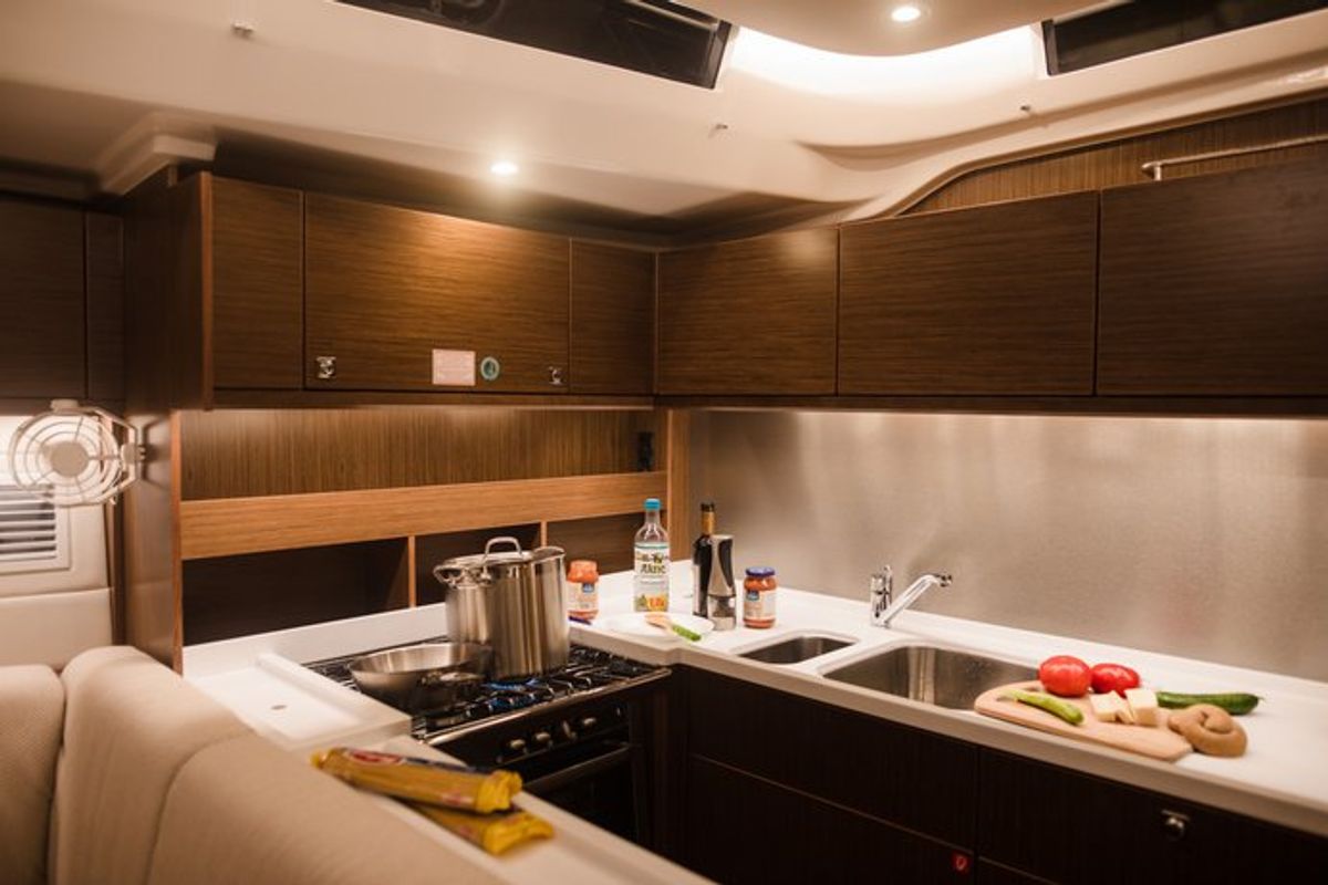 Galley of Elli, a Bavaria C57 sailboat at Athens, Greece