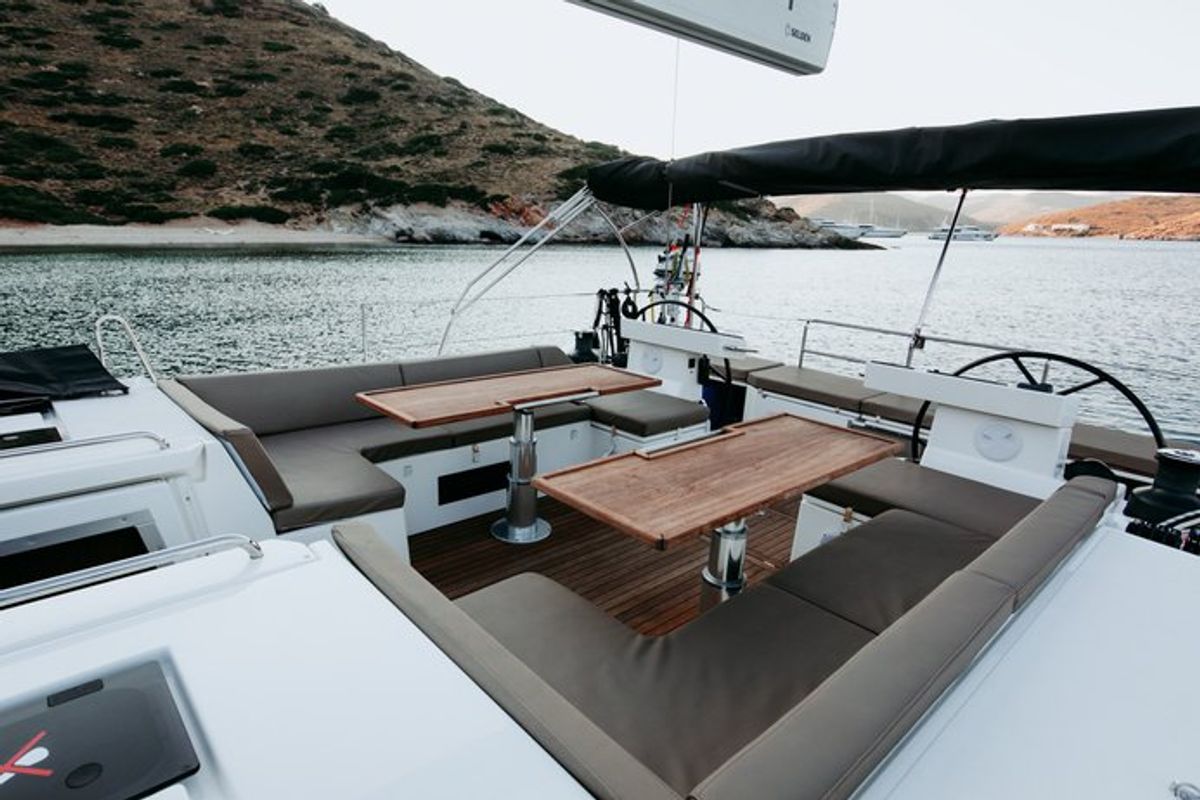 Deck of Elli, a Bavaria C57 sailboat at Athens, Greece