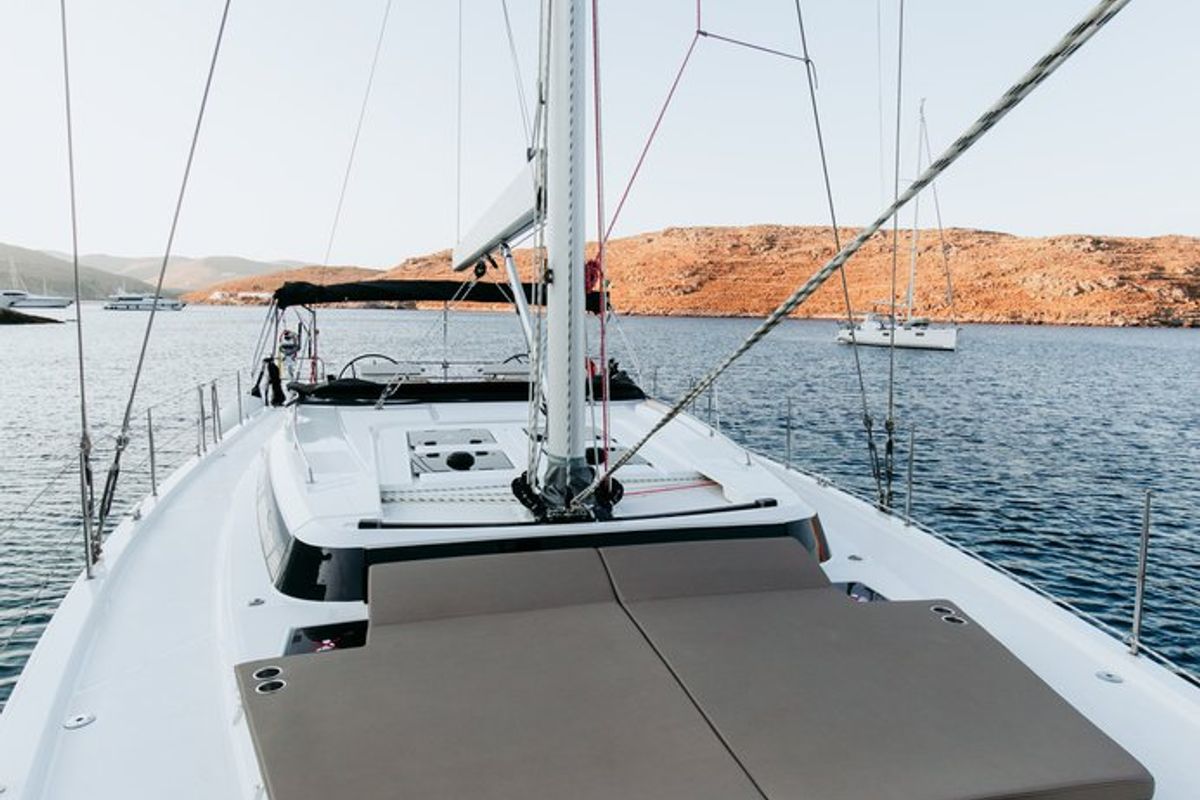 Deck of Elli, a Bavaria C57 sailboat at Athens, Greece