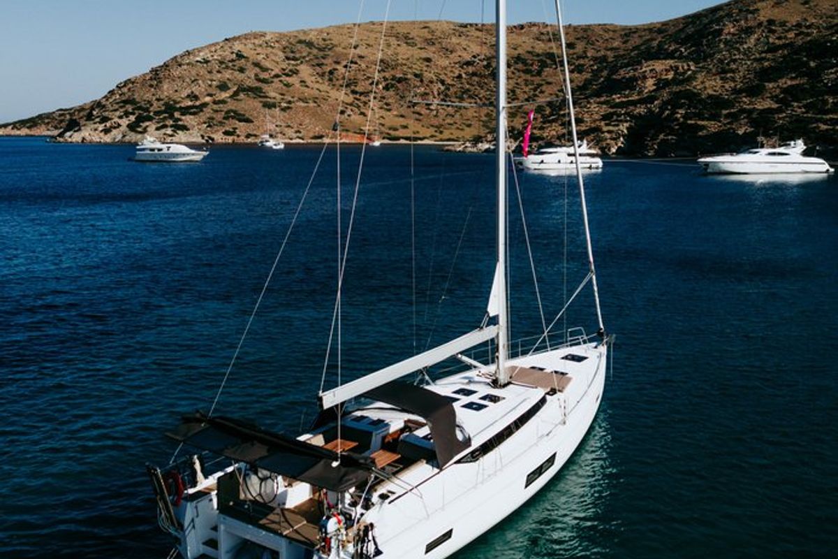 Exterior view of Elli, a Bavaria C57 sailboat at Athens, Greece