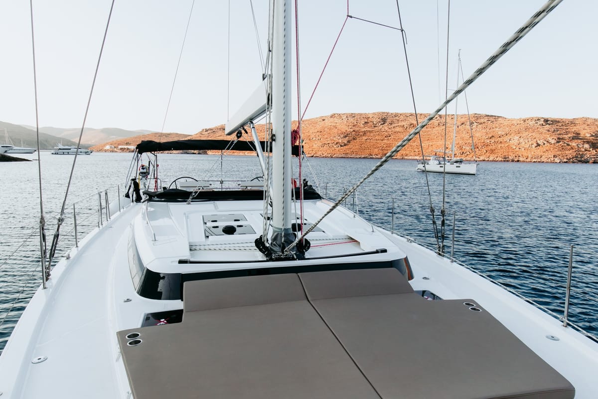 Deck of Elli, a Bavaria C57 sailboat at Athens, Greece