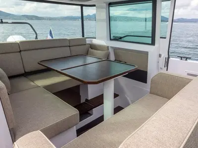 Salon of AMA, a Axopar 37 XC Cross Cabin motorboat at Municipality of Kalamata, Greece