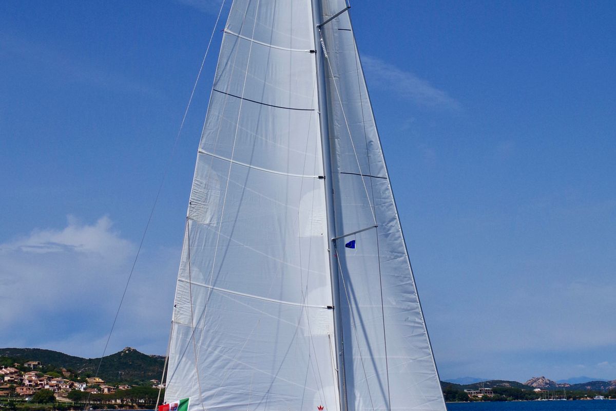 Exterior view of Noah - Water maker, Solar Panel, a Dufour 430 sailboat at Cannigione, Italy