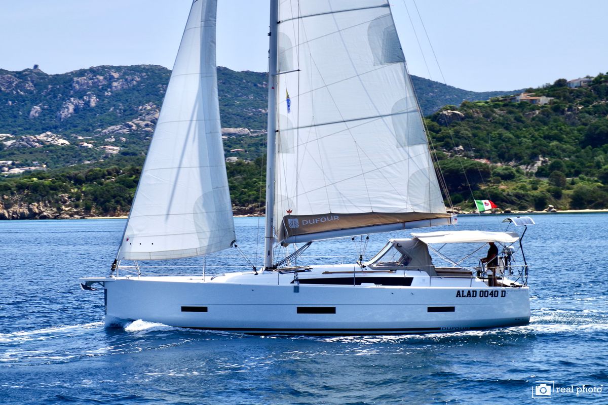 Exterior view of Noah - Water maker, Solar Panel, a Dufour 430 sailboat at Cannigione, Italy