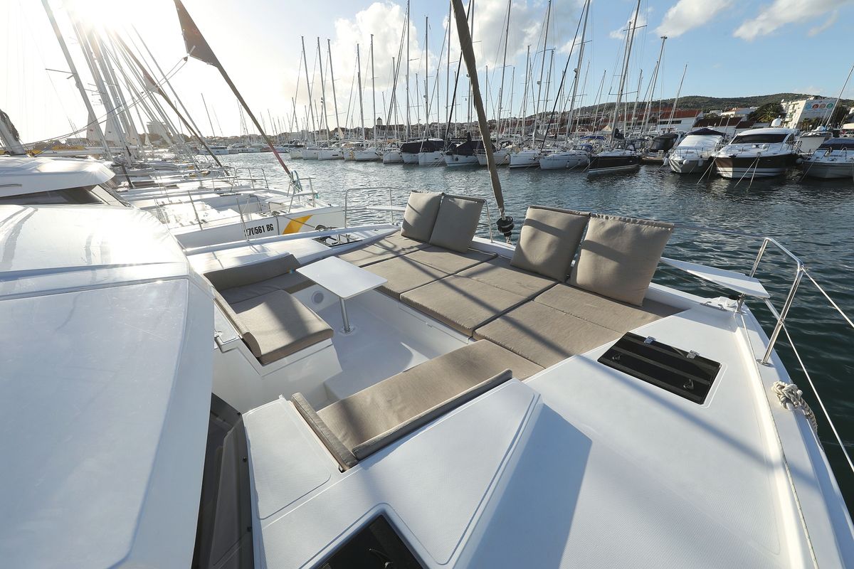 Deck of Air Space, a Bali 4.2 catamaran at Grad Vodice, Croatia