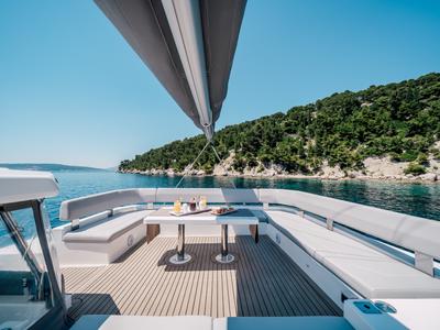 Deck of LADY AMANDA, a Leopard 50 catamaran at Split, Croatia