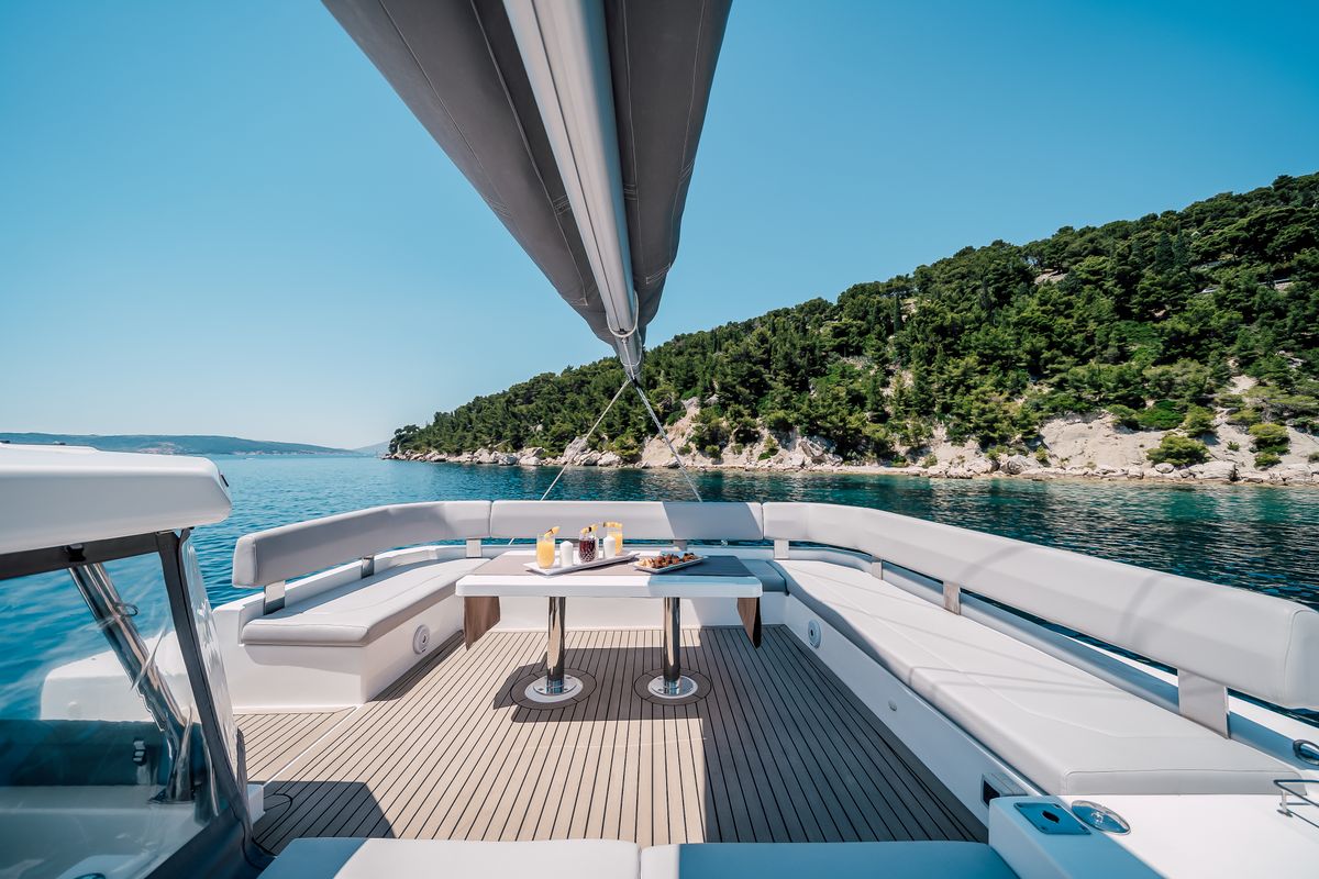 Deck of LADY AMANDA, a Leopard 50 catamaran at Split, Croatia