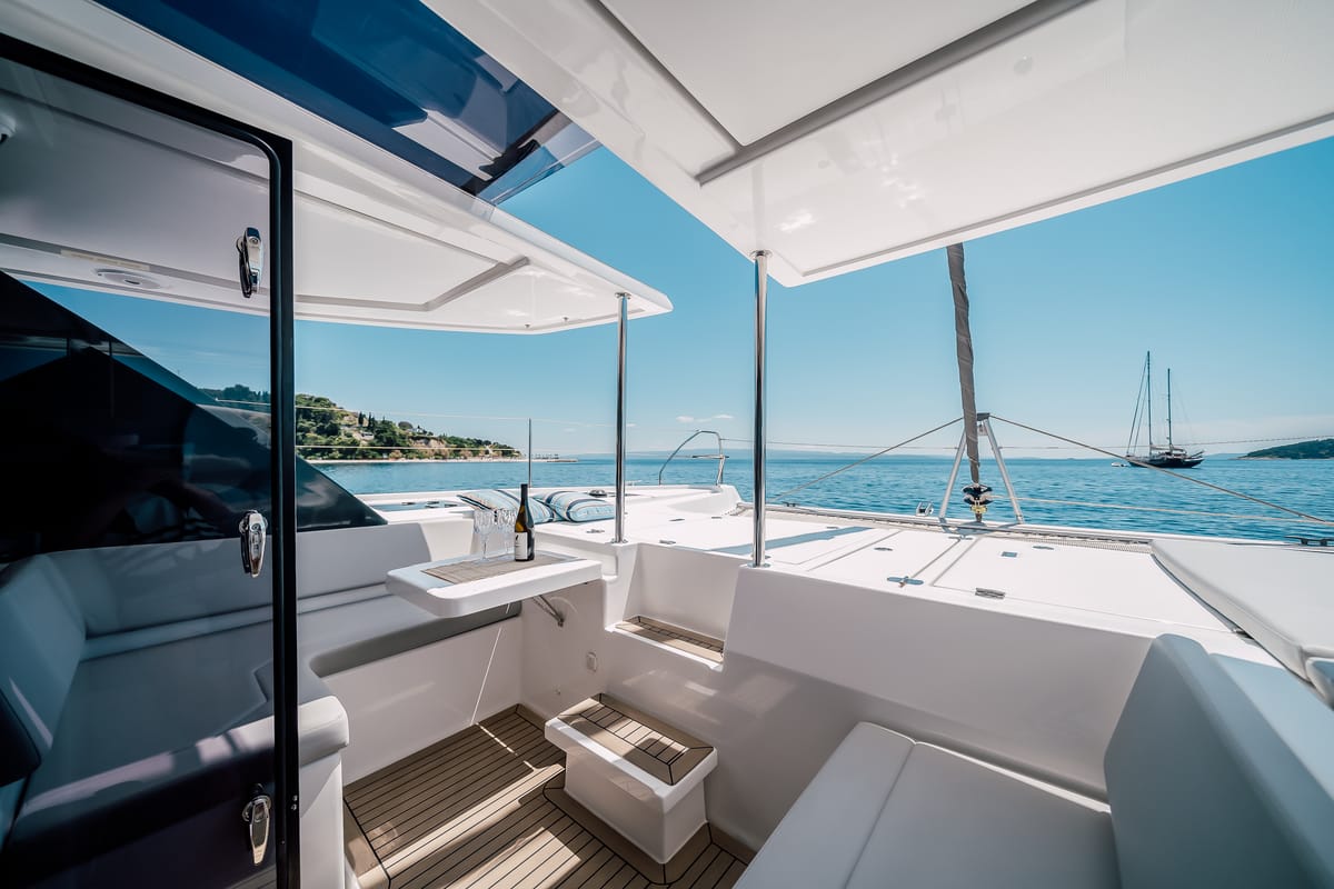 Deck of LADY AMANDA, a Leopard 50 catamaran at Split, Croatia