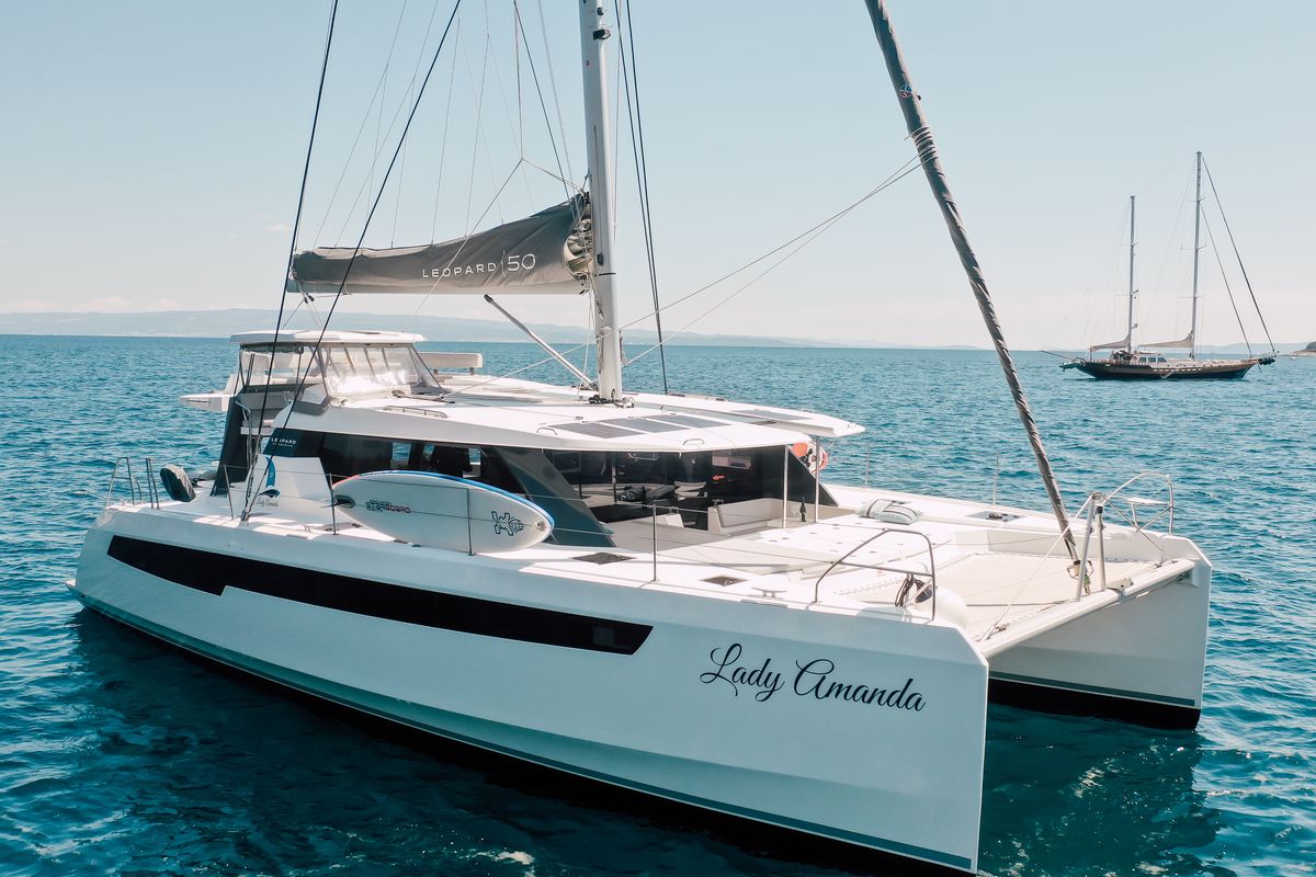 Exterior view of LADY AMANDA, a Leopard 50 catamaran at Split, Croatia