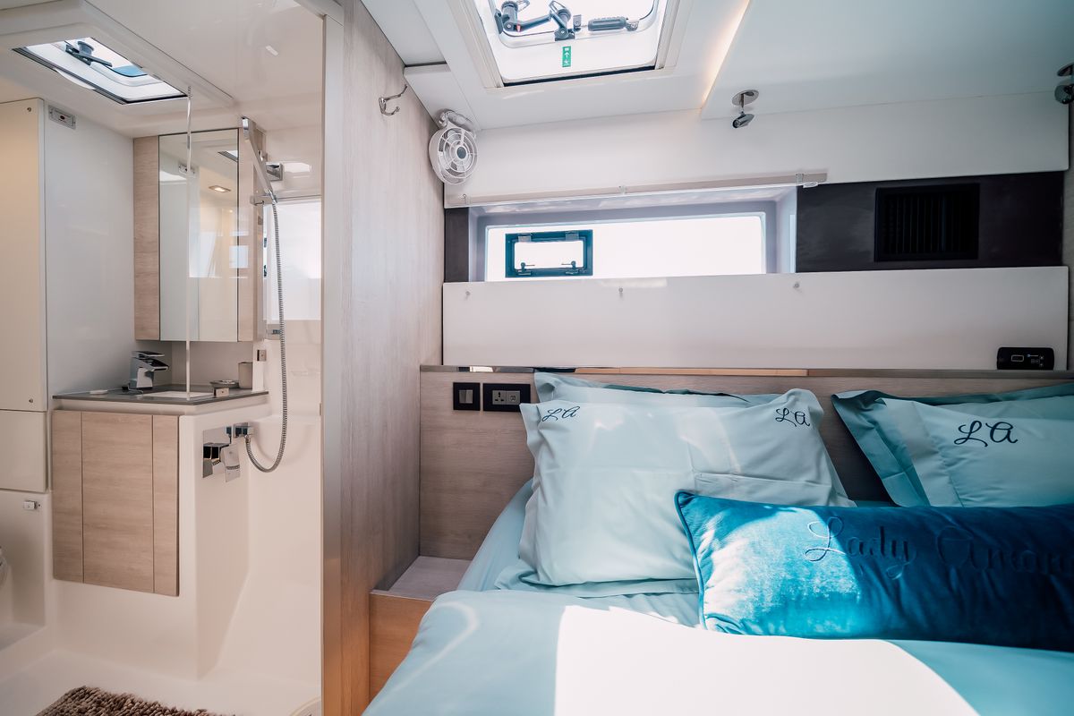 Cabin on LADY AMANDA, a Leopard 50 catamaran at Split, Croatia