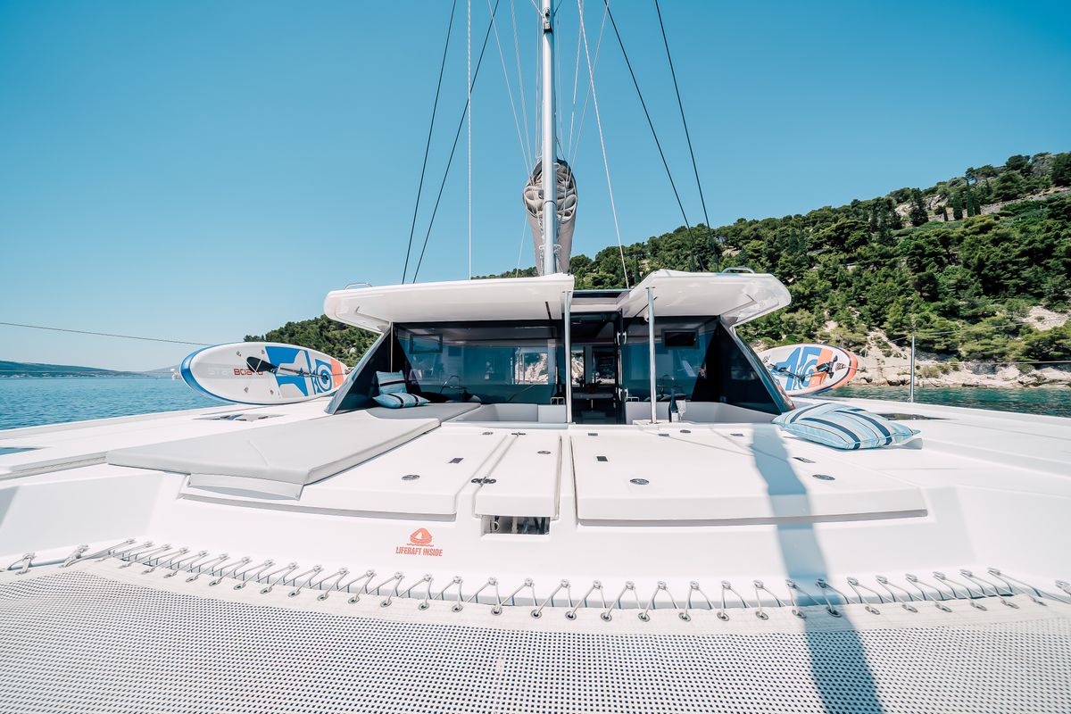 Deck of LADY AMANDA, a Leopard 50 catamaran at Split, Croatia