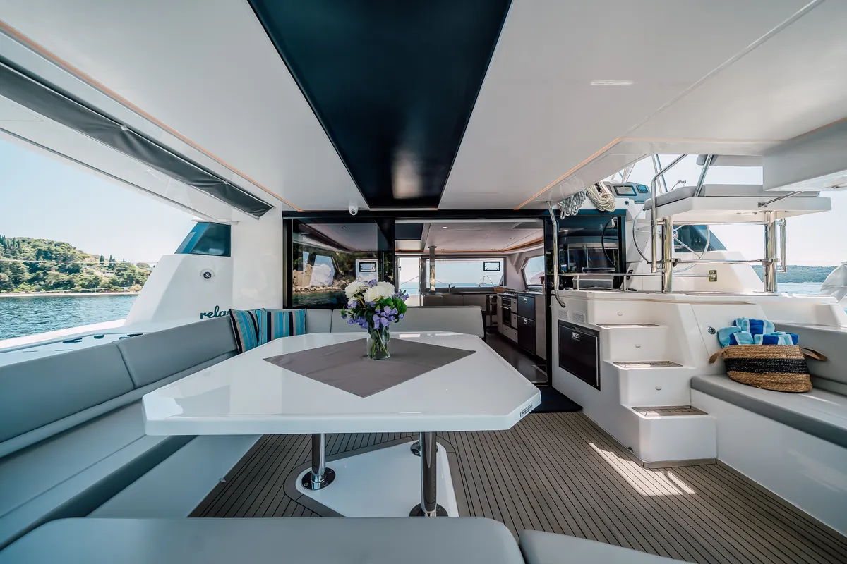 Deck of LADY AMANDA, a Leopard 50 catamaran at Split, Croatia