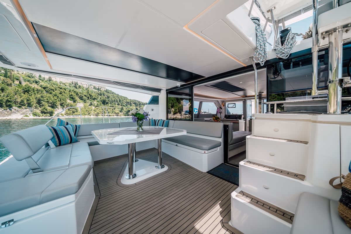 Deck of LADY AMANDA, a Leopard 50 catamaran at Split, Croatia