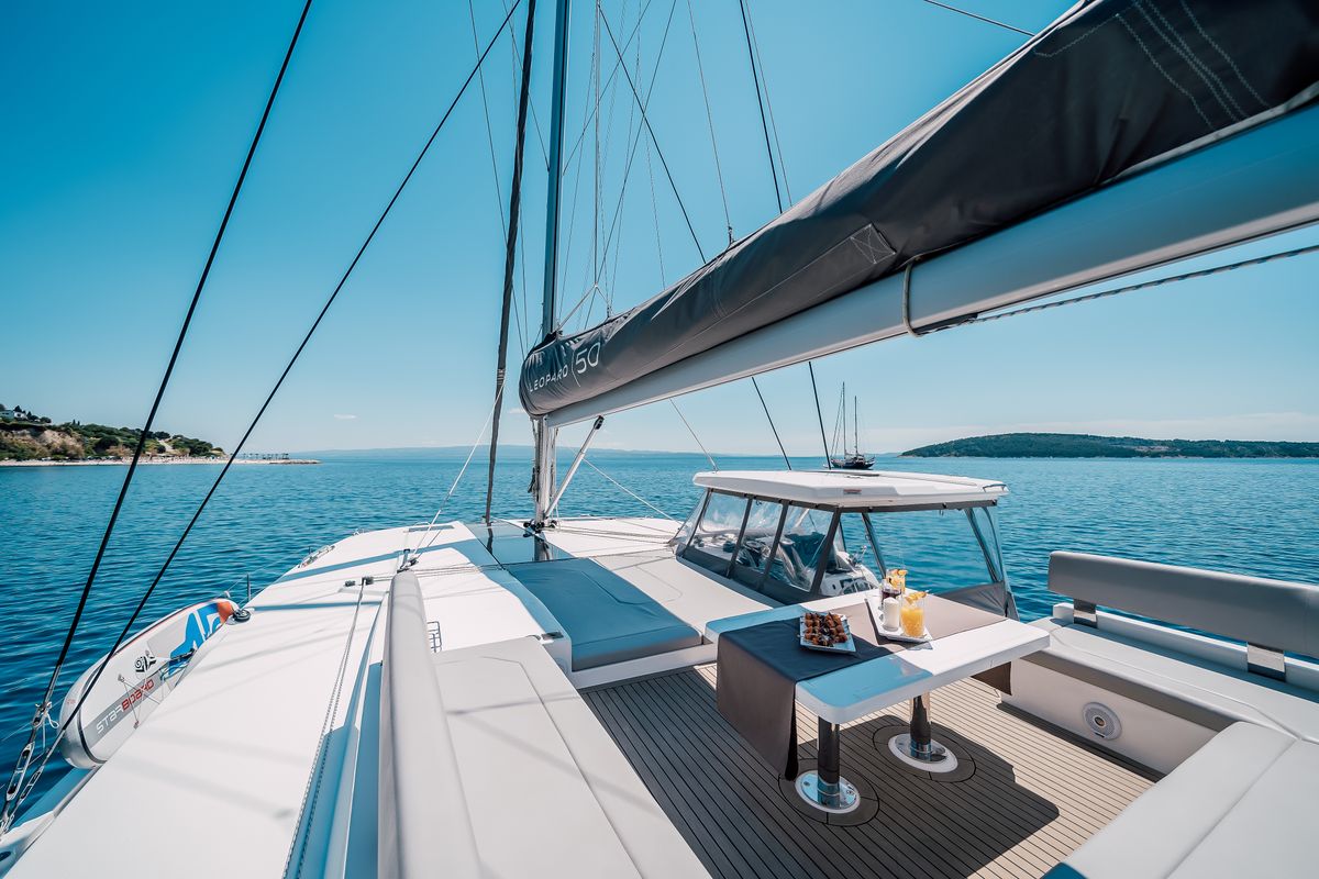 Deck of LADY AMANDA, a Leopard 50 catamaran at Split, Croatia