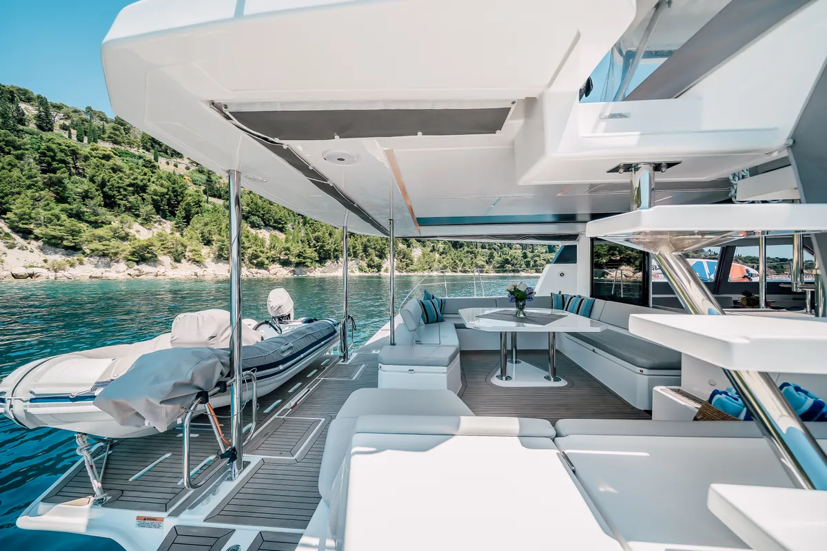 Deck of LADY AMANDA, a Leopard 50 catamaran at Split, Croatia