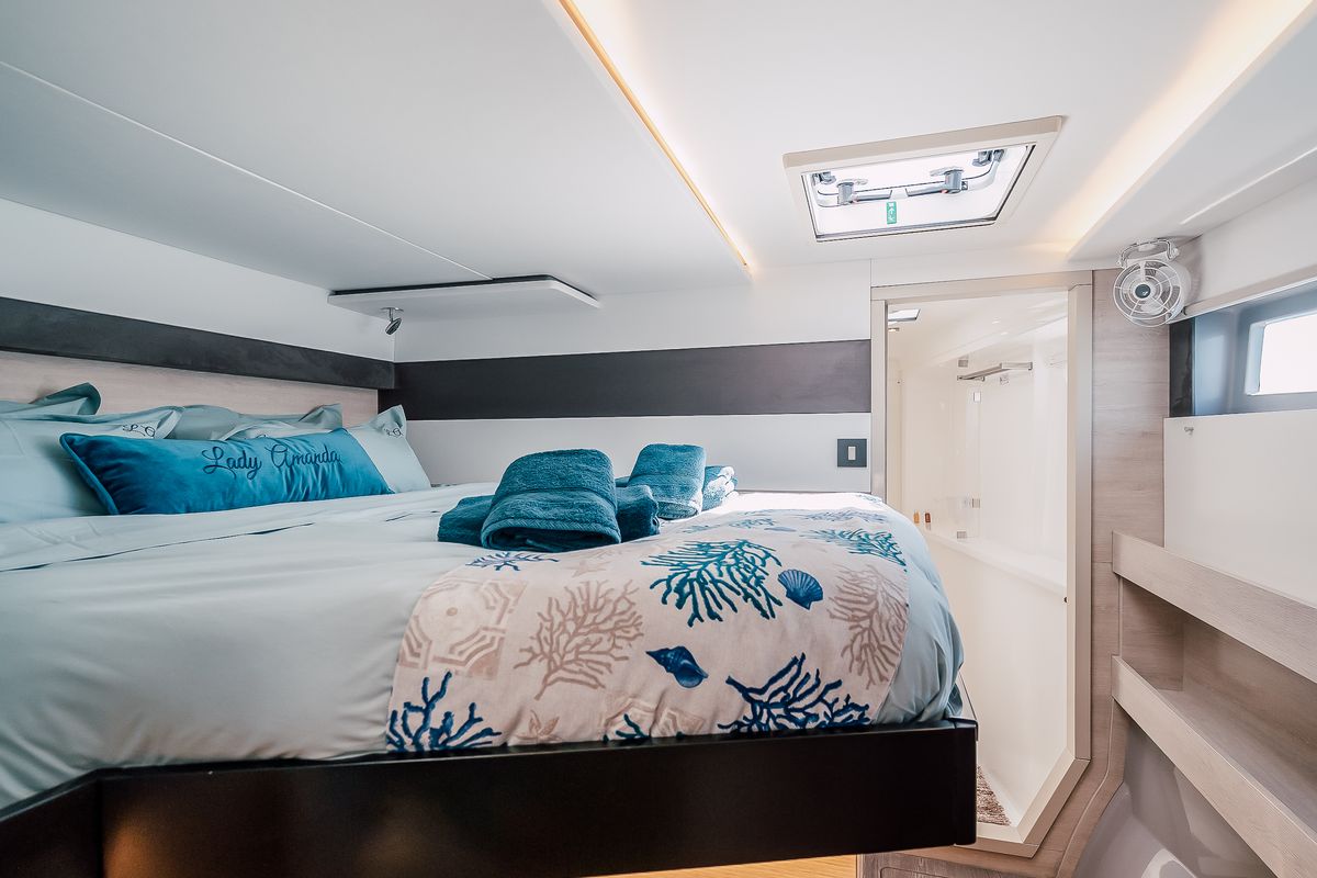 Cabin on LADY AMANDA, a Leopard 50 catamaran at Split, Croatia