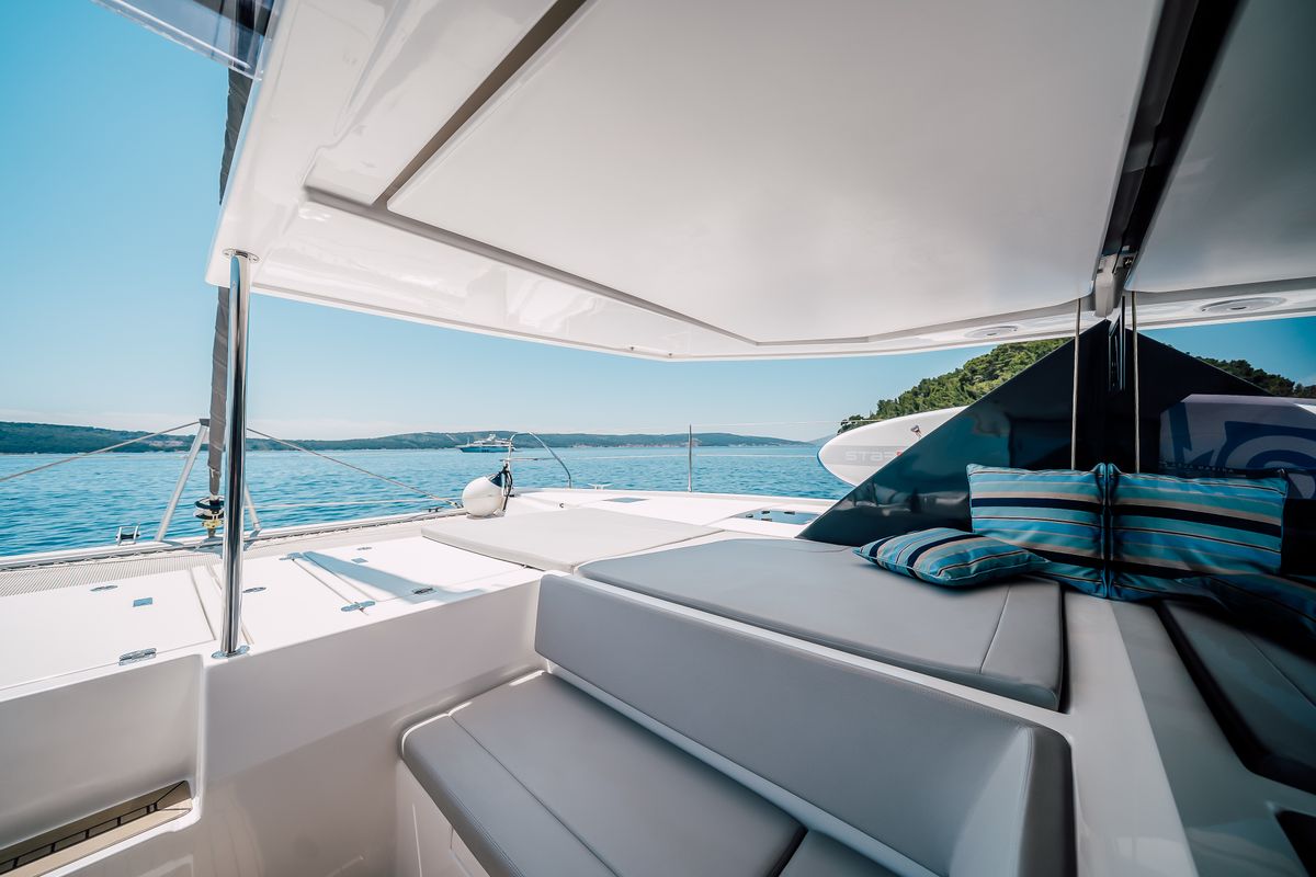 Deck of LADY AMANDA, a Leopard 50 catamaran at Split, Croatia