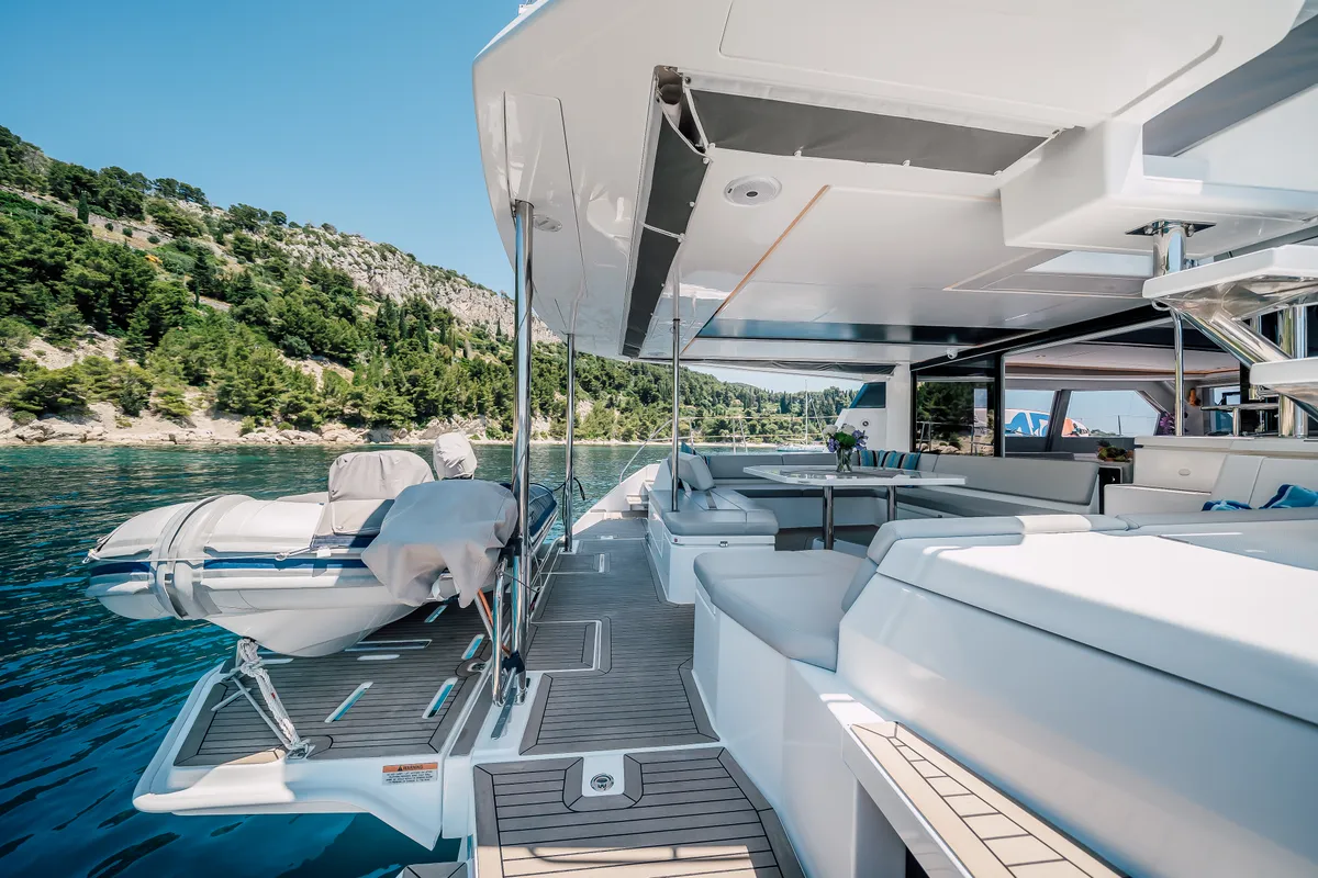 Deck of LADY AMANDA, a Leopard 50 catamaran at Split, Croatia