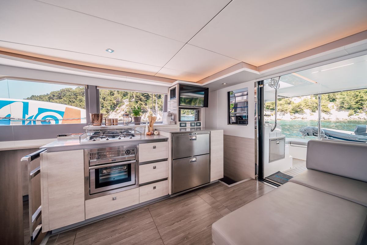Galley of LADY AMANDA, a Leopard 50 catamaran at Split, Croatia