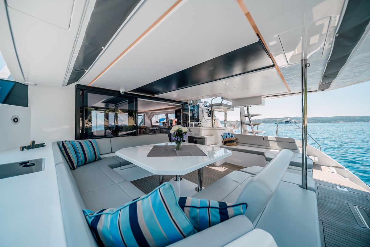 Deck of LADY AMANDA, a Leopard 50 catamaran at Split, Croatia