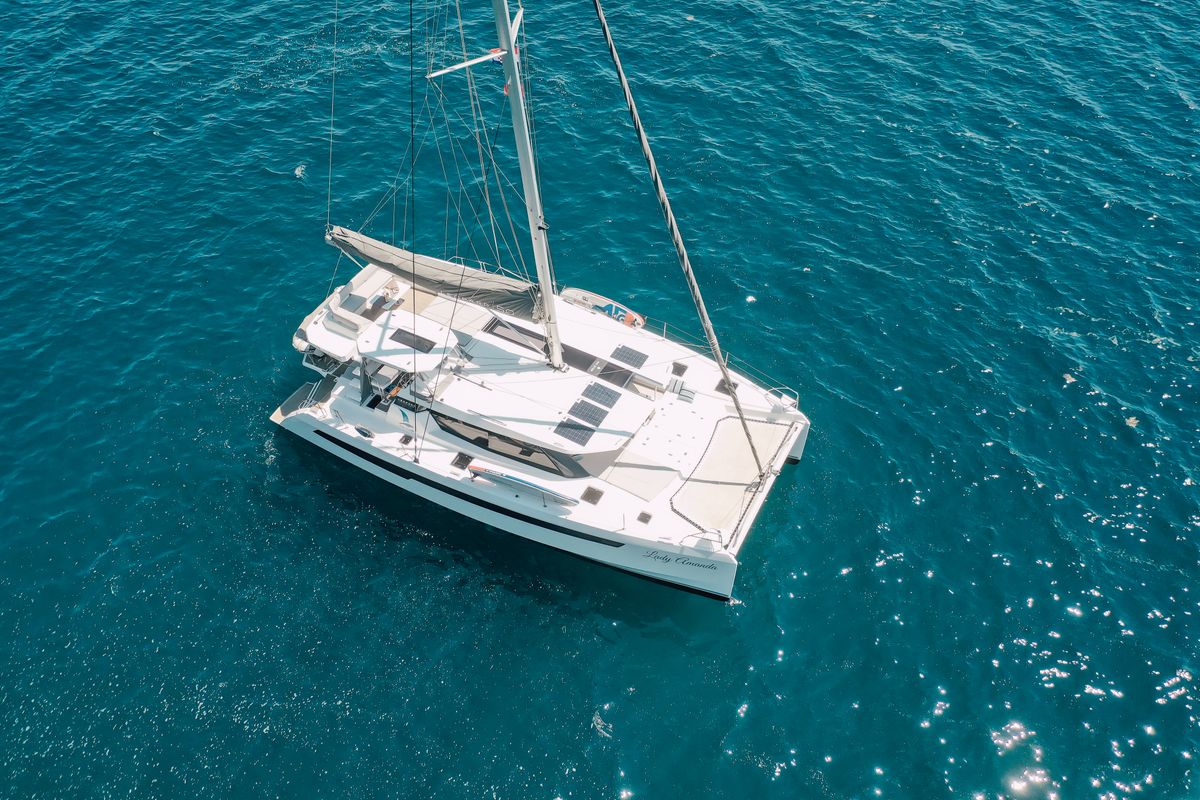 Exterior view of LADY AMANDA, a Leopard 50 catamaran at Split, Croatia