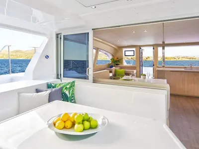 Salon of Moorings 4000/3 Club, a Leopard 40 catamaran at Eden Island Marina, Seychelles