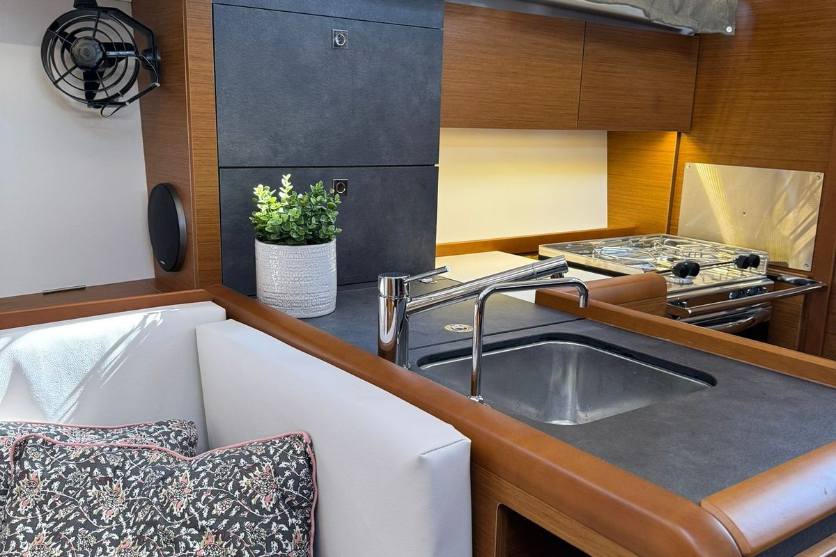 Galley of Joy Division, a Jeanneau Sun Odyssey 349 sailboat at Grad Biograd na Moru, Croatia