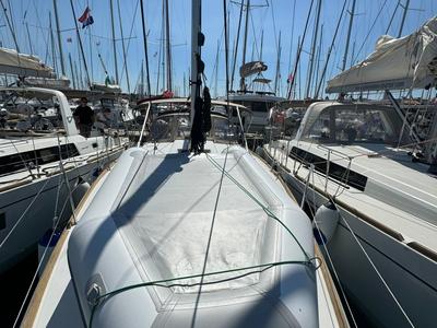 Deck of Joy Division, a Jeanneau Sun Odyssey 349 sailboat at Grad Biograd na Moru, Croatia