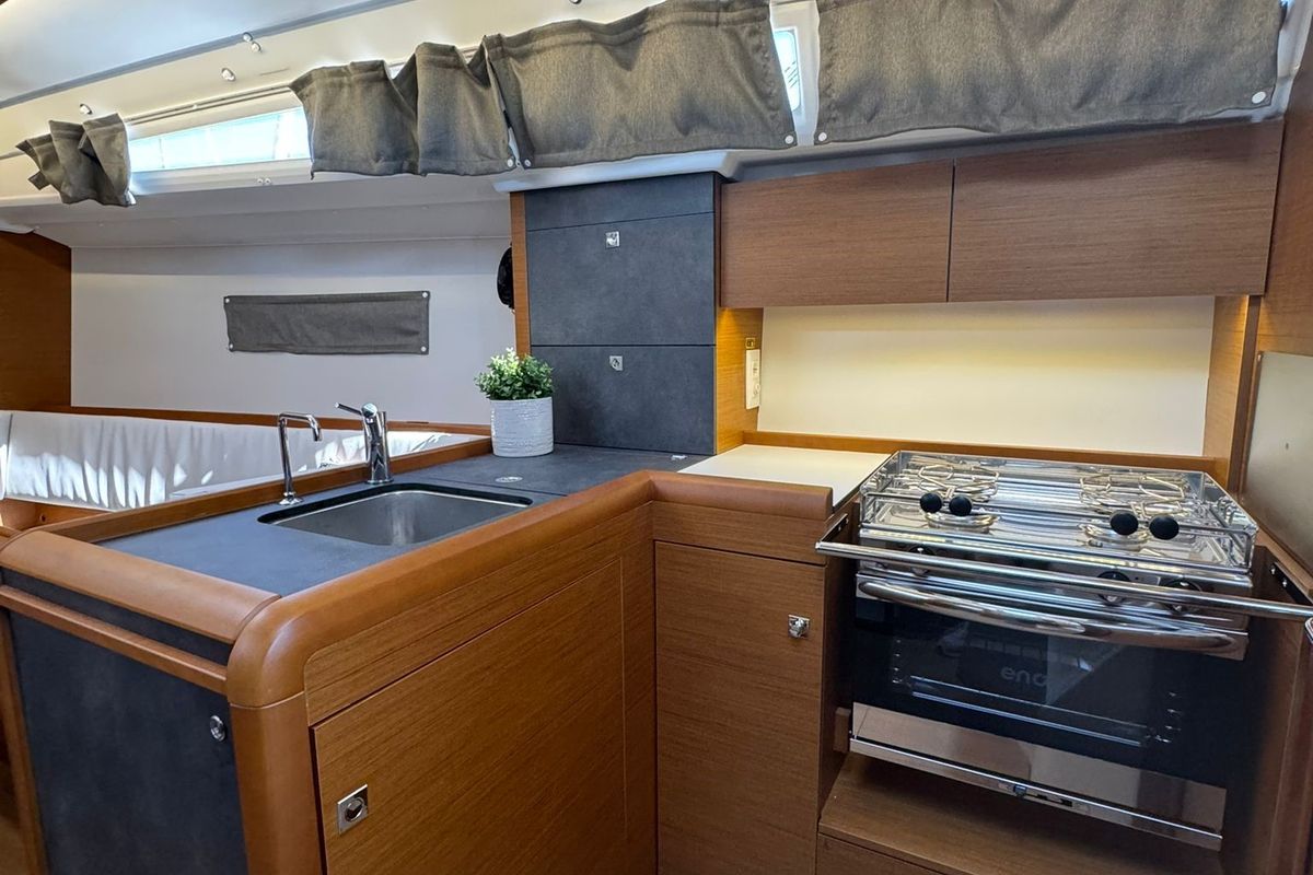 Galley of Joy Division, a Jeanneau Sun Odyssey 349 sailboat at Grad Biograd na Moru, Croatia