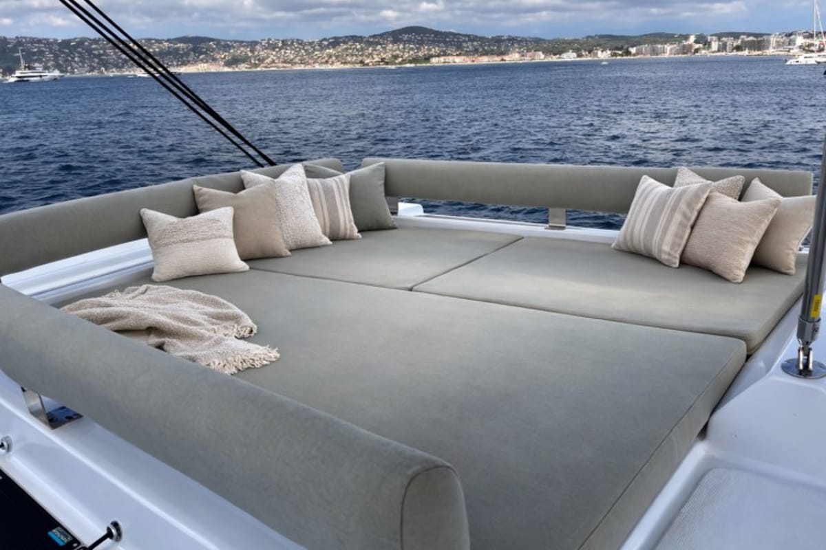 Deck of Christeol, a Bali 4.2 catamaran at Cannes, France