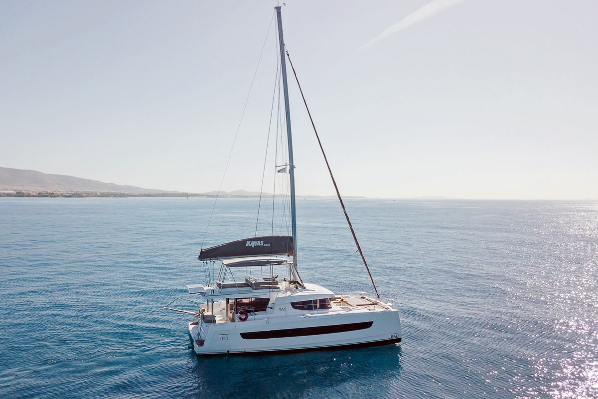 Exterior view of Kos 46.Cat6, a Bali 4.6 catamaran at Volos Municipality, Greece