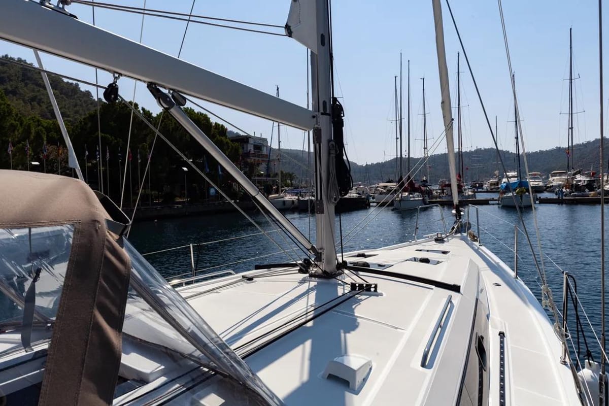 Deck of Sail Orion, a Beneteau Oceanis 41.1 sailboat at Marmaris, Turkey