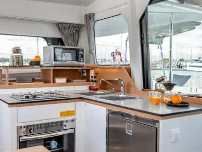 Galley of DAY DREAMER V, a Excess 11 catamaran at Radovići, Montenegro