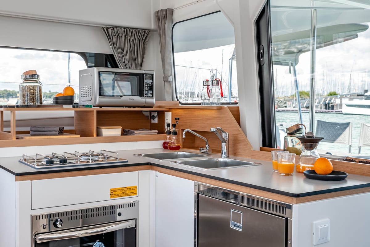 Galley of DAY DREAMER V, a Excess 11 catamaran at Radovići, Montenegro