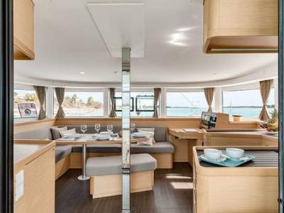 Salon of Sugar Magnolia, a Lagoon 42 catamaran at Stock Island, United States